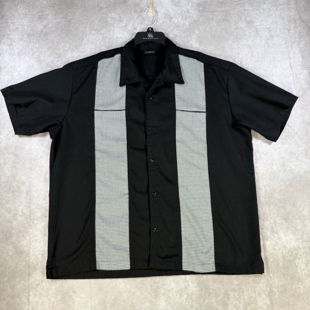 Steady Classics Vintage Bowling Shirt 2X Black Panel Houndstooth Rockabilly USA